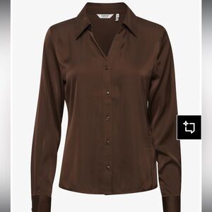Brown Women's Satin Button-Up Blouse